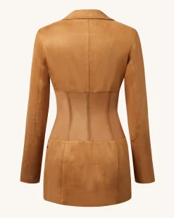Faux Suede Corset Jacket Mini Dress - Camel