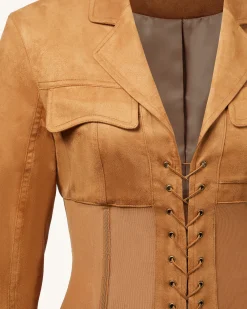 Faux Suede Corset Jacket Mini Dress - Camel