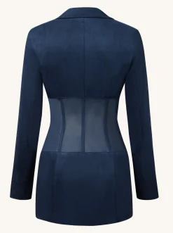 Faux Suede Corset Jacket Mini Dress - Dark Blue