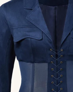 Faux Suede Corset Jacket Mini Dress - Dark Blue
