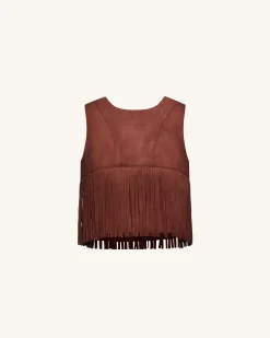 Faux Suede Fringe Halter - Burgundy