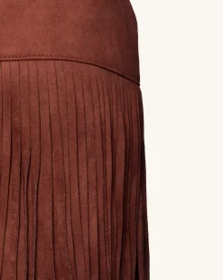 Faux Suede Fringe Halter - Burgundy