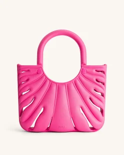 Faye Leaf Beach Bag - Bright Pink