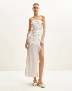 Floral Embroidered Long Dress - White
