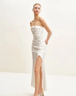 Floral Embroidered Long Dress - White