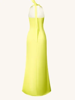Floral Satin Halter Dress - Yellow/Pink