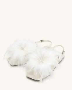Fluffy Flats Sandals - White