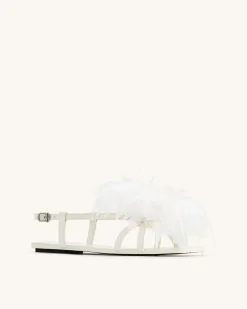Fluffy Flats Sandals - White