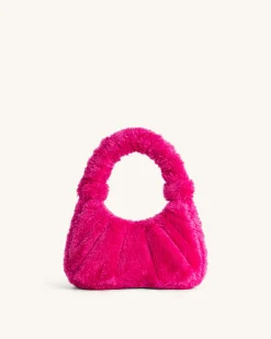 Gabbi Faux Fur Medium Ruched Hobo Handbag - Fandango Pink