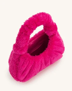 Gabbi Faux Fur Medium Ruched Hobo Handbag - Fandango Pink