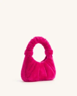 Gabbi Faux Fur Medium Ruched Hobo Handbag - Fandango Pink