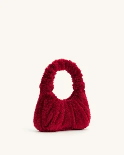 Gabbi Faux Fur Medium Ruched Hobo Handbag - Magenta