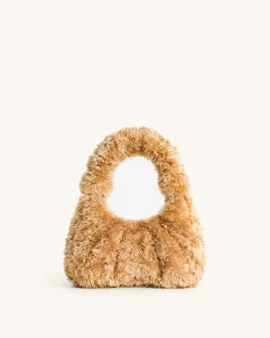 Gabbi Faux Fur Medium Ruched Hobo Handbag - Light Brown