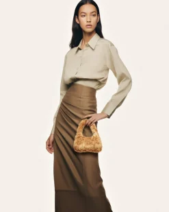Gabbi Faux Fur Medium Ruched Hobo Handbag - Light Brown