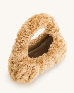Gabbi Faux Fur Medium Ruched Hobo Handbag - Light Brown