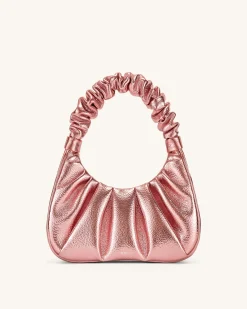 Gabbi Metallic Ruched Hobo Handbag - Pink