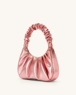 Gabbi Metallic Ruched Hobo Handbag - Pink