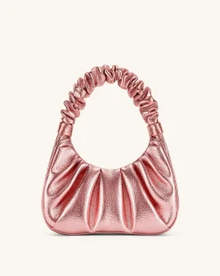 Gabbi Metallic Ruched Hobo Handbag - Pink