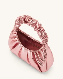 Gabbi Metallic Ruched Hobo Handbag - Pink