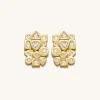 Geometrical Combination Earrings - 18ct Gold Plated & White Zircon