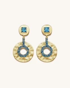Geometrical Openwork Small Round Earrings- 18ct Gold Plated & Deep Sea