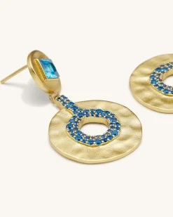 Geometrical Openwork Small Round Earrings- 18ct Gold Plated & Deep Sea