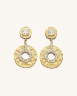 Geometrical Openwork Small Round Earrings - 18ct Gold Plated & White Z