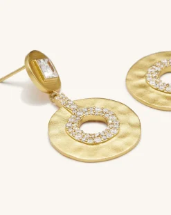Geometrical Openwork Small Round Earrings - 18ct Gold Plated & White Z