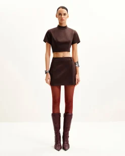 Grace Faux Suede Crop Top and Mini Skirt Set - Chocolate Brown