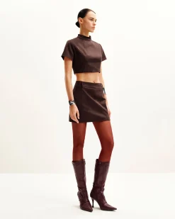 Grace Faux Suede Crop Top and Mini Skirt Set - Chocolate Brown