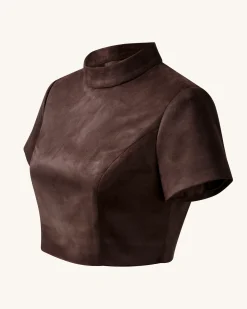Grace Faux Suede Crop Top and Mini Skirt Set - Chocolate Brown
