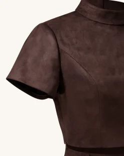 Grace Faux Suede Crop Top and Mini Skirt Set - Chocolate Brown