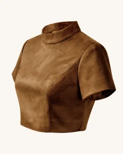 Grace Faux Suede Crop Top and Mini Skirt Set - Camel