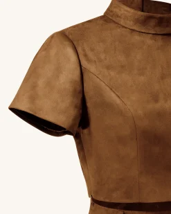 Grace Faux Suede Crop Top and Mini Skirt Set - Camel