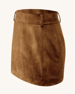 Grace Faux Suede Crop Top and Mini Skirt Set - Camel