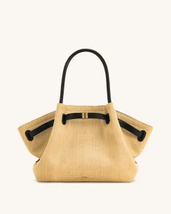 Hana Medium Faux Straw Tote Bag - Brown Straw