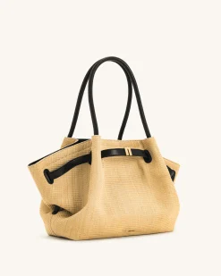 Hana Medium Faux Straw Tote Bag - Brown Straw