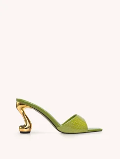 Hannah Snakeskin Heel Mules - Green