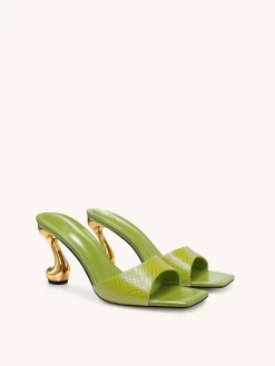 Hannah Snakeskin Heel Mules - Green