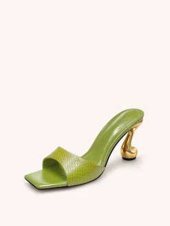 Hannah Snakeskin Heel Mules - Green