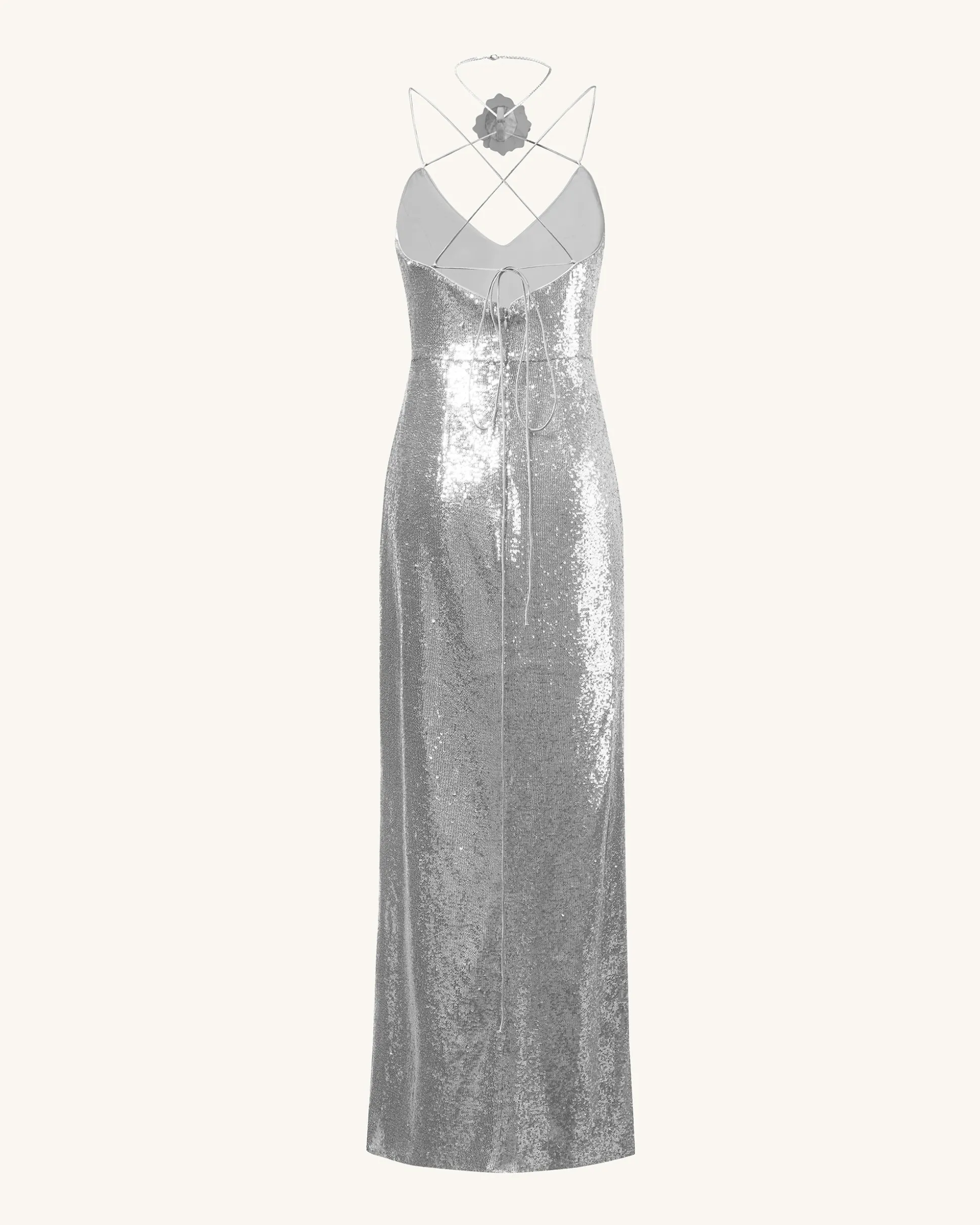 Heisey Silver Sequinned Rosette Maxi Dress - Silver
