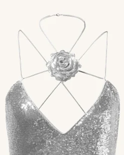 Heisey Silver Sequinned Rosette Maxi Dress - Silver