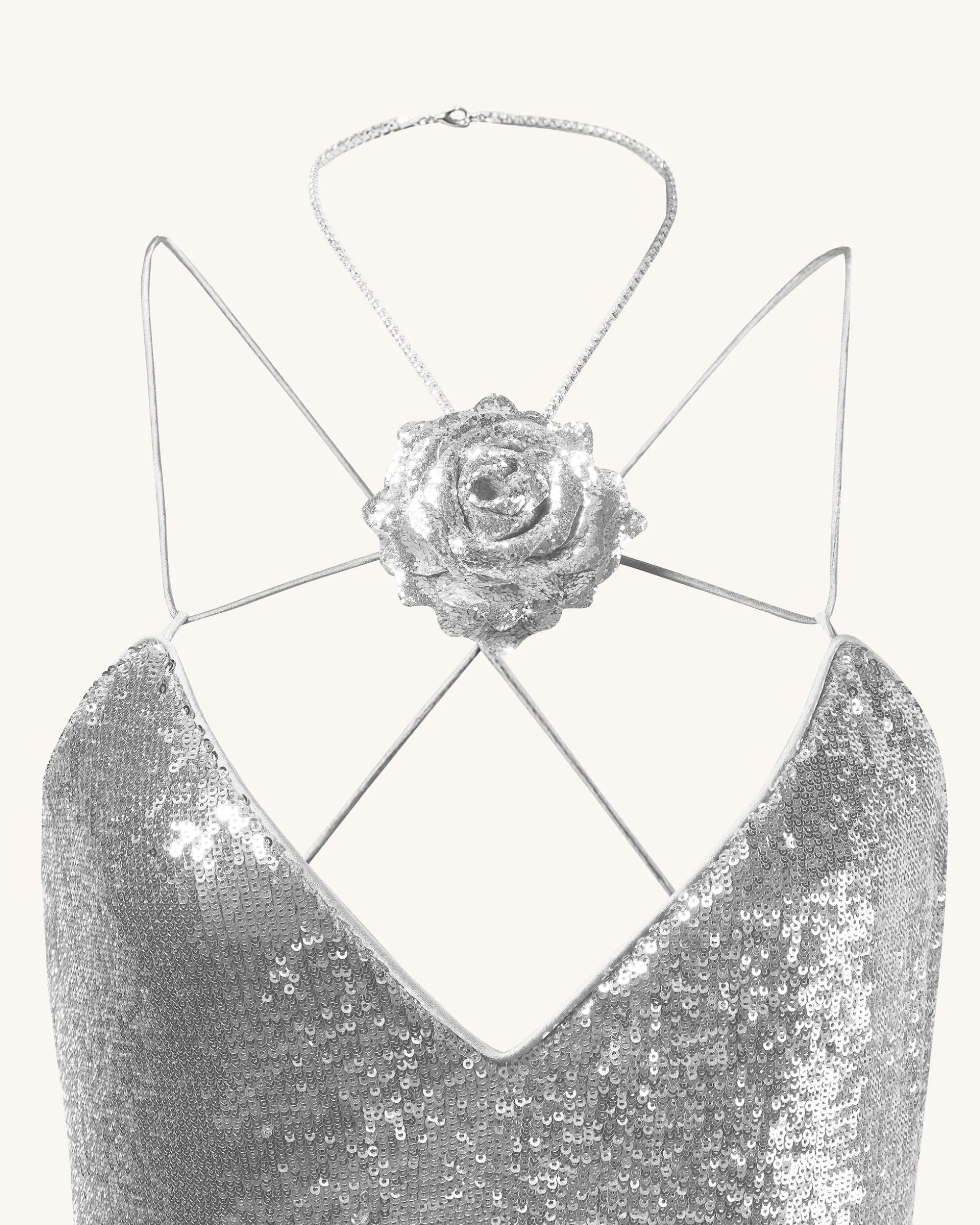 Heisey Silver Sequinned Rosette Maxi Dress - Silver