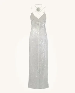 Heisey White Sequinned Rosette Maxi Dress - White