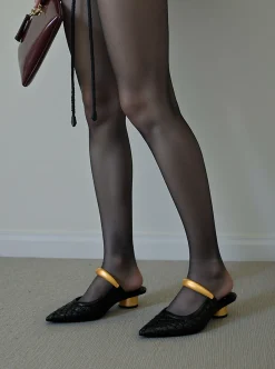 Helena Weave Pierced Mules - Black