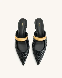 Helena Weave Pierced Mules - Black