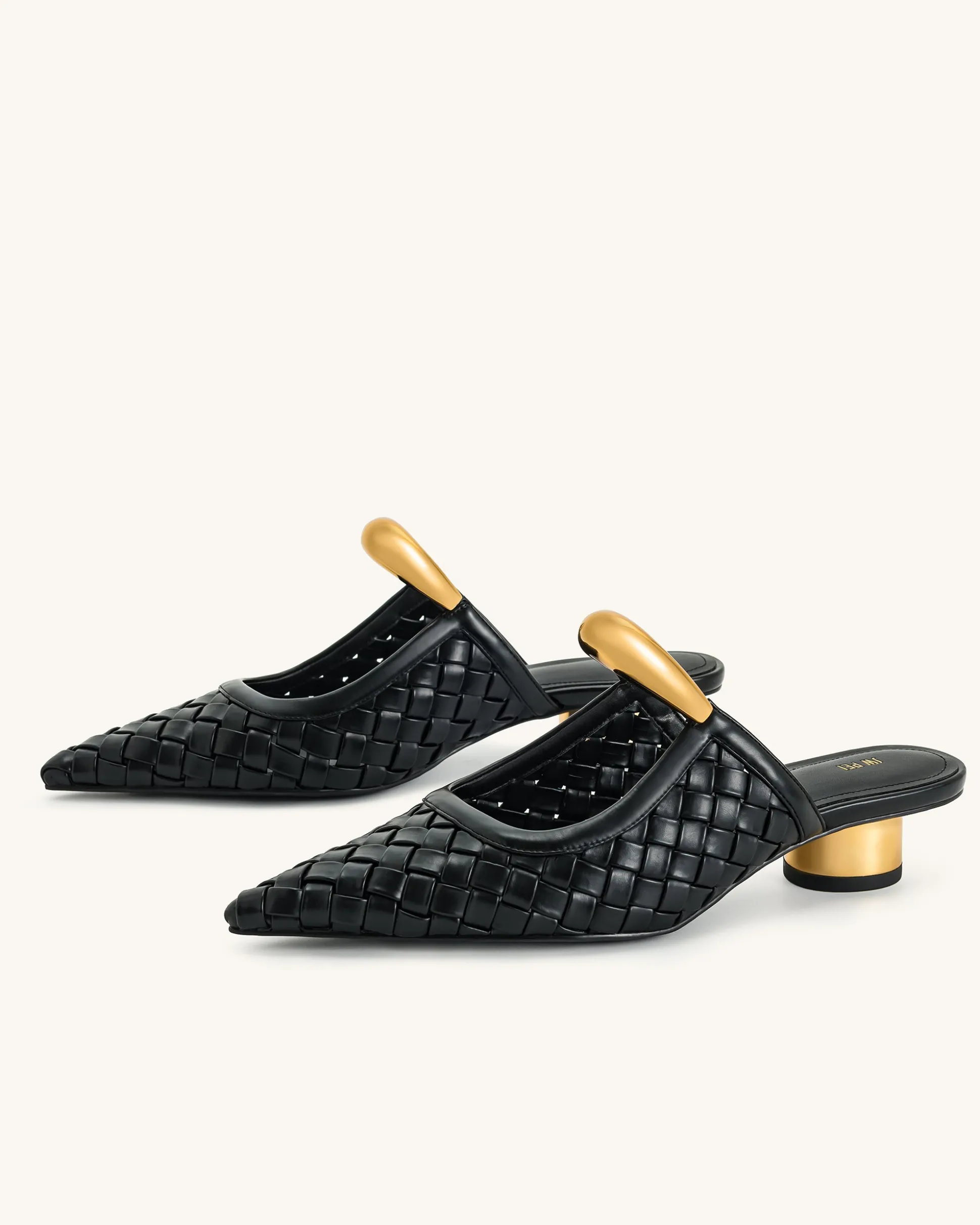 Helena Weave Pierced Mules - Black