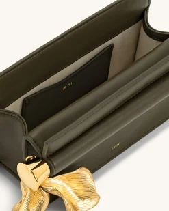 Holly Metal Pendant Embellished Clutch - Dark Olive