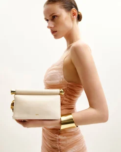 Holly Metal Pendant Embellished Clutch - White