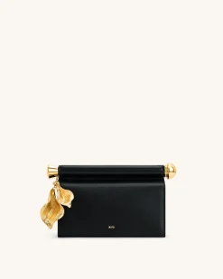 Holly Metal Pendant Embellished Clutch - Black